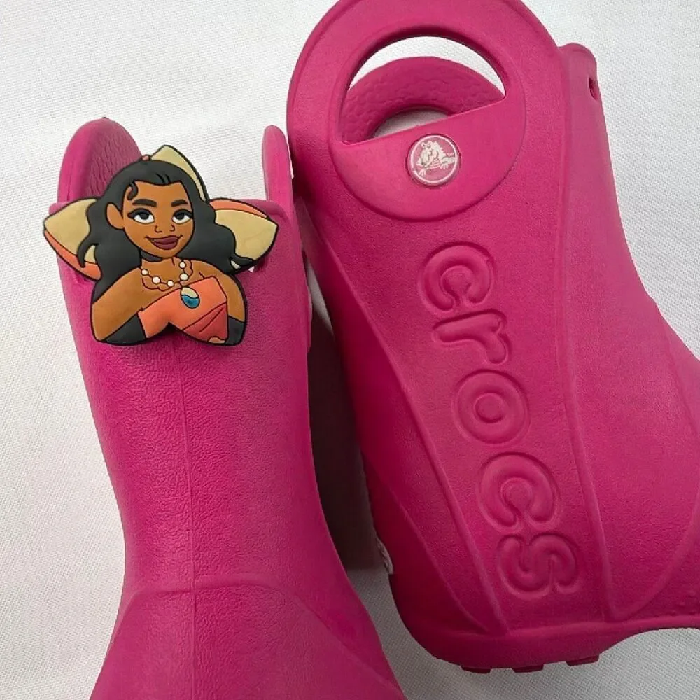 CROCS Handle It Rain Boots Child Kid 7 Pink with Moana